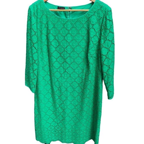 Talbots Lace Overlay Dress Size 14 Green Fully Lined 100% Cotton Back Zip EUC - Picture 1 of 7